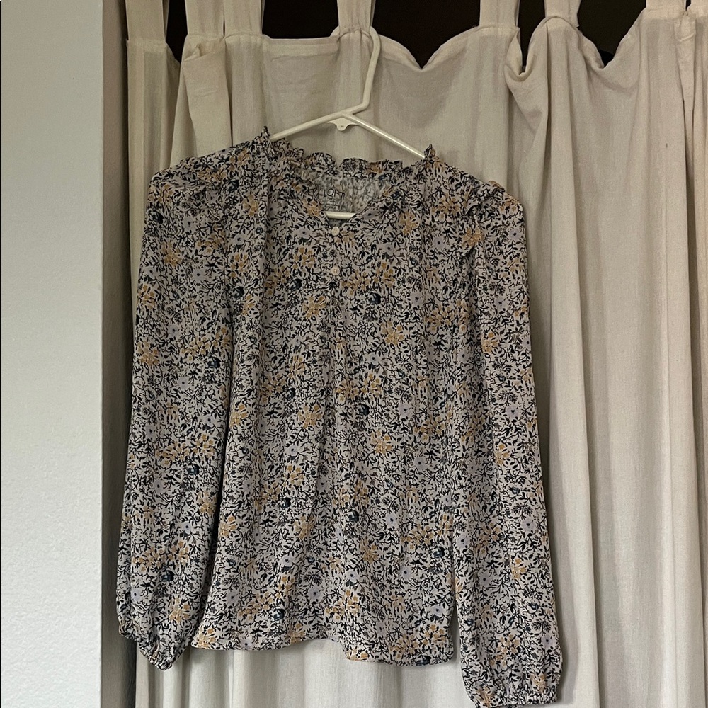 LOFT Black and Cream Floral Blouse